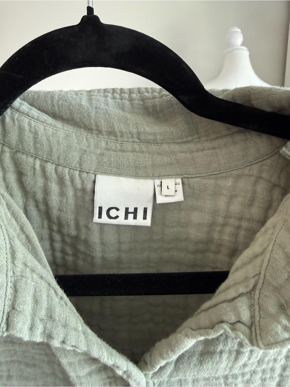 ICHI Sage Green Cotton Gauze Oversized Button Up Shirt Size L - Picture 5 of 5